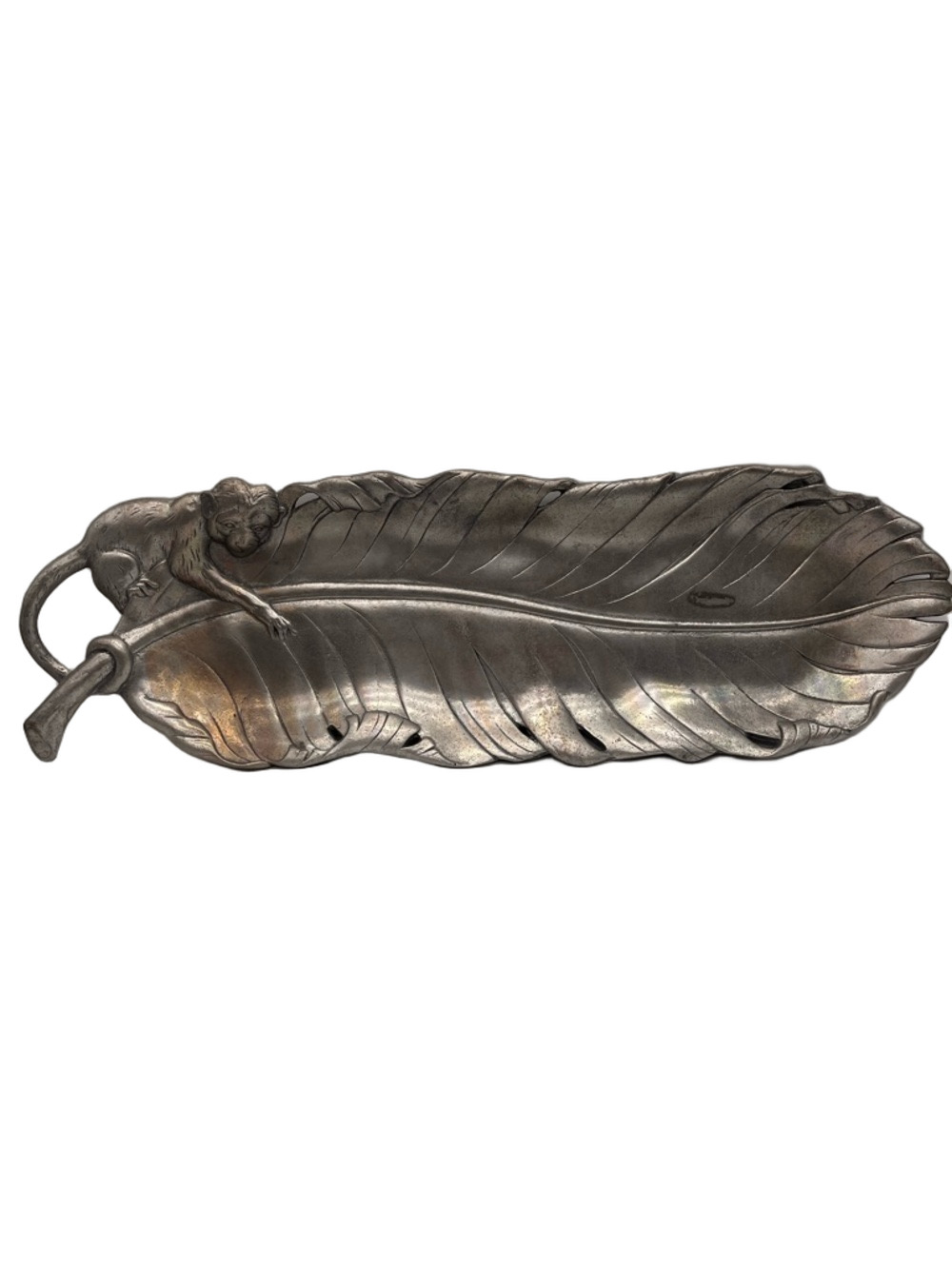 Vintage Arthur Court Banana Leaf Metal Tray Monkey Silver Tone 1999 19" x 6"